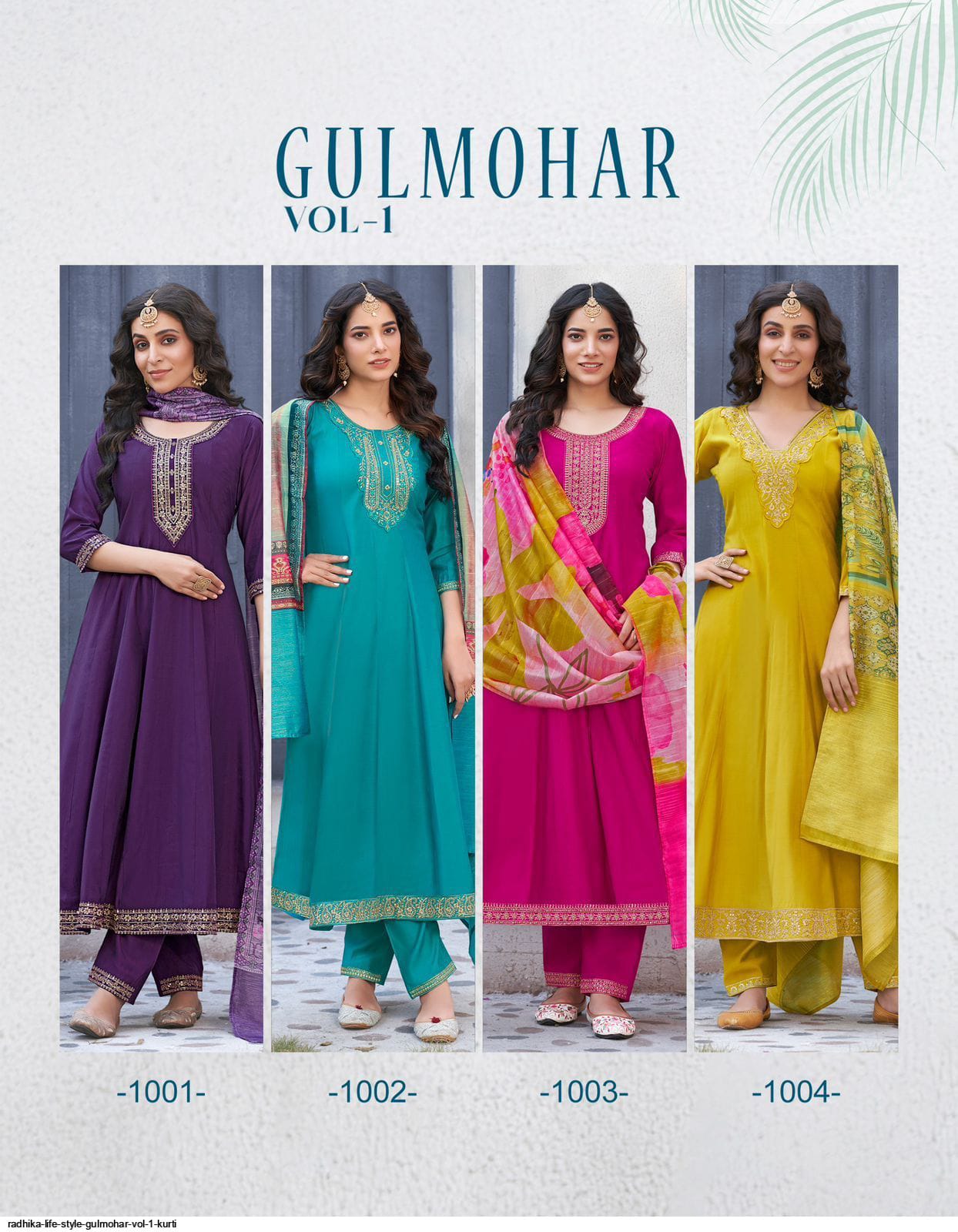 Gulmohar Vol 1 By Radhika Roman Silk Long Anarkali Kurtis With Bottom Dupatta Wholesale Shop In Surat